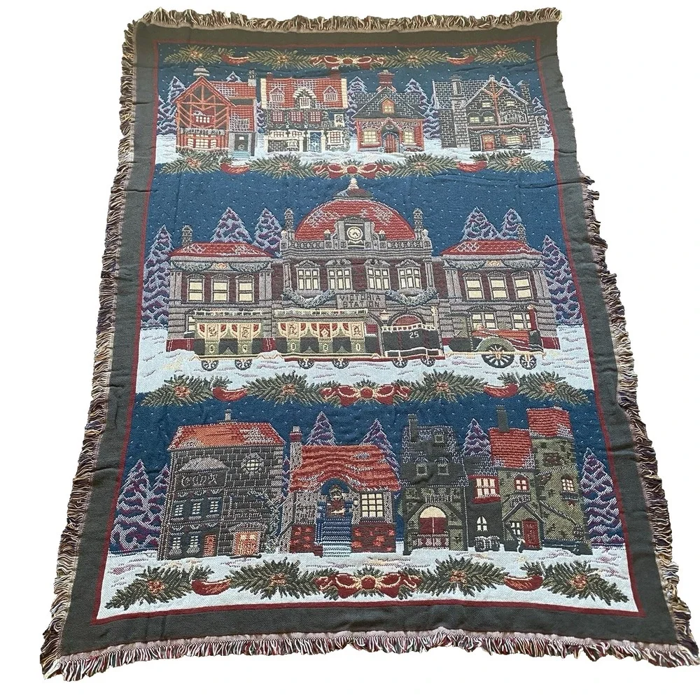 Goodwin Weavers Triple Woven Throw Blanket Dickens Village 50x68